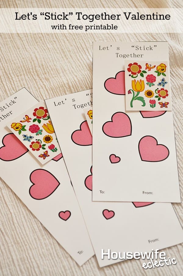 Housewife Eclectic: Let's "Stick" Together Valentine with free printable
