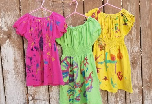 girls play dress from mens tshirt, custom painted easy sewing tutorial