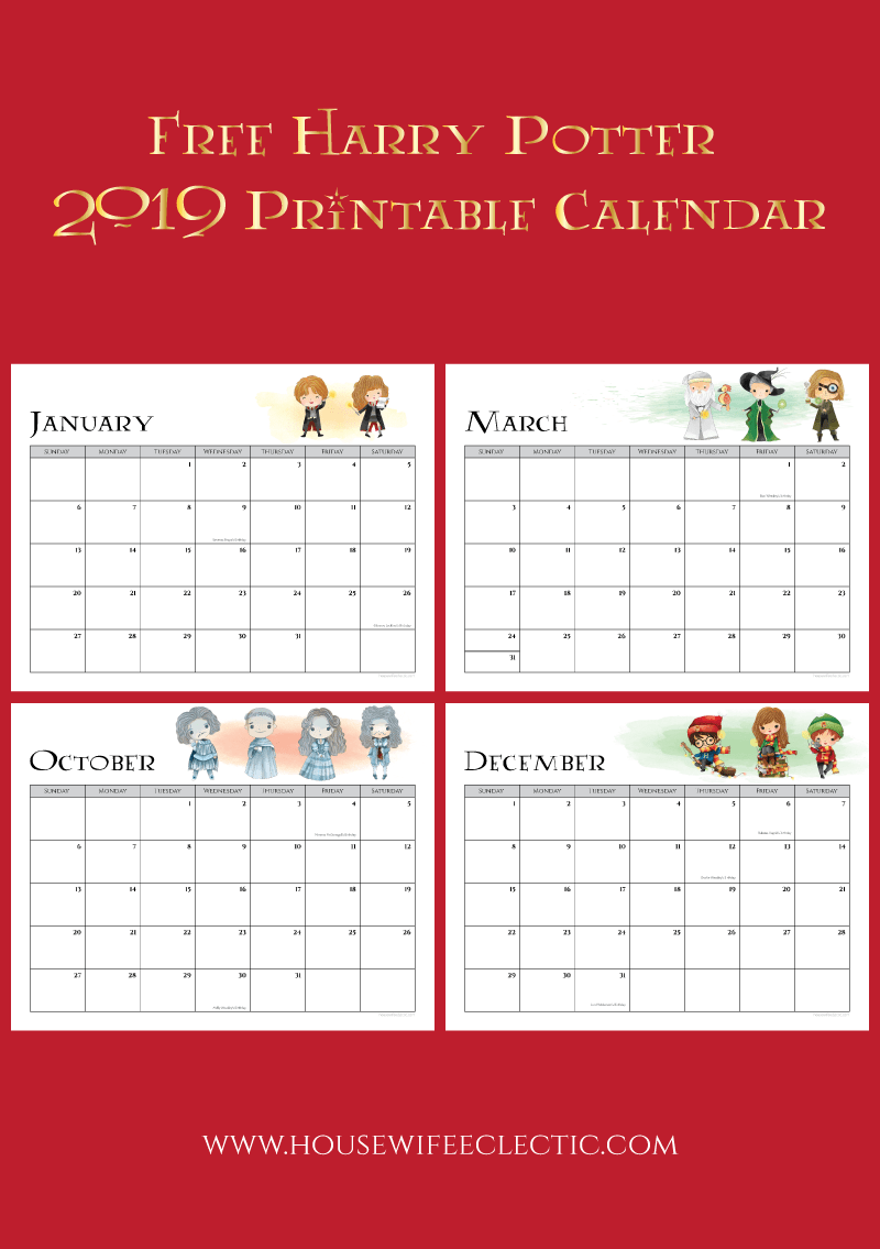 Housewife Eclectic: Free Harry Potter 2019 Printable Calendar